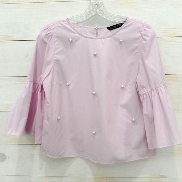 NWT Zara basic pearl/ beaded bell sleeve top ❤️ - Picture 3 of 4